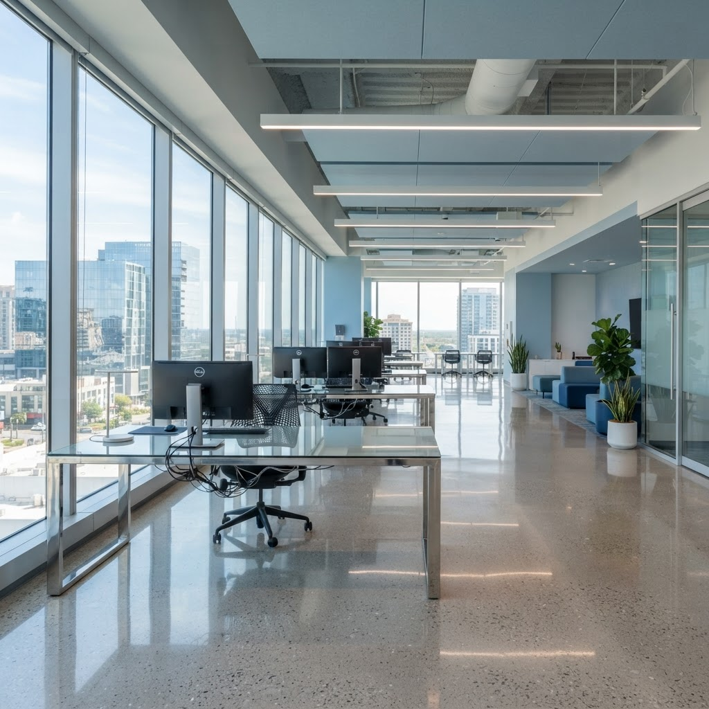 Bright, spotless modern open-plan office